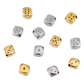 12Pcs 2 Style 304 Stainless Steel Beads, Dice, Mixed Color, 10~13x10~12.5x10~12.5mm, Hole: 1.8~2mm, 6pcs/style