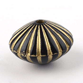 Bicone Plating Acrylic Beads, Golden Metal Enlaced, Black, 10.5x15mm, Hole: 1.5mm, about 495pcs/500g