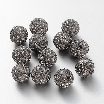 Pave Disco Ball Beads, Polymer Clay Rhinestone Beads, Grade A, Black Diamond, PP11(1.7~1.8mm), 8mm, Hole: 1mm