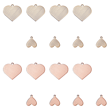 CHGCRAFT 24Pcs 4 Style Brass Charms, Stamping Blank Tag, Long-Lasting Plated, Heart, with Loops, Antique Bronze & Red Copper, 2x11x1mm, Hole: 1mm