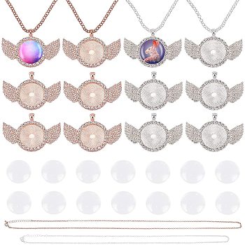 DIY Pendant Necklace Making Kits, with Iron Cable Chain Necklace Makings, Alloy Crystal Rhinestone Pendant Cabochon Setting, Transparent Glass Cabochons, Silver & Rose Gold, Necklace: 27.95 inch~31.49 inch, 3mm, 2pcs/box