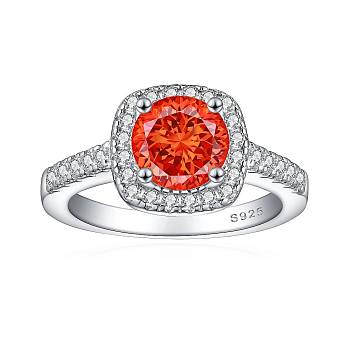 925 Sterling Silver Micro Pave Cubic Zirconia Plain Band Rings, Real Platinum Plated, Square, Red, Inner Diameter: 17mm