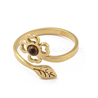 304 Stainless Steel with Natural Tiger Eye Ring(RJEW-Z031-01F-02)-2
