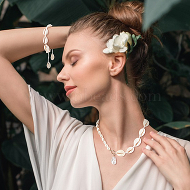 ANATTASOUL Natural Shell Braided Bead Bracelet & Imitation Pearl Pendant Necklace(SJEW-AN0001-17)-6