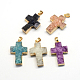 Plated Natural Druzy  Agate Cross Pendants(G-R275-06)-1