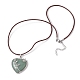 Ожерелье с подвеской в виде сердца из натурального зеленого авантюрина со шнурками из воловьей кожи(NJEW-JN04598-03)-4