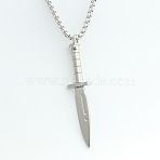 Punk Style 316L Surgical Stainless Steel Dagger Shaped Pendant Box Chain Necklaces for Men, Stainless Steel Color, 23.62 inch(60cm)(WG90F01-01)