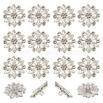 30Pcs Alloy Rhinestone Shank Bottons, Flower, Silver, 20x19x8mm, Hole: 2mm(BUTT-HY0001-14S)