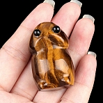 Natural Tiger Eye Carved Frog with Eye Figurines, for Home Office Desktop Decoration, 40x25mm(PW-WG73755-02)