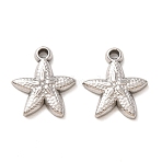 304 Stainless Steel Pendants, Starfish Charms, Stainless Steel Color, 16x14x3mm, Hole: 2mm(SA-CBABD1E-10A-P)