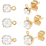 Brass Rhinestone Stud Earring Findings, with Brass Ear Nuts and 925 Sterling Silver Pins, Flat Round, Real 18K Gold Plated, 6.5x4mm, Hole: 1mm, Pin: 9.5x0.7mm(KK-BBC0021-13G)