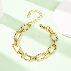 304 Stainless Steel Twisted Oval Link Chain Bracelets for Women, Golden, 6.69 inch(17cm)(BJEW-F536-05G)