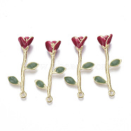 Alloy Pendants, with Enamel, Rose Flower, Light Gold, Red, 40.5x20x8mm, Hole: 1.8mm(X-PALLOY-S132-110)