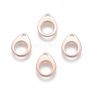 201 Stainless Steel Chain Tabs, Chain Extender Connectors, Teardrop, Hollow, Rose Gold, 13x10x0.9~1mm, Hole: 2mm(STAS-F192-029RG)