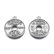 Tibetan Style Alloy Pendants, Cadmium Free & Lead Free, Flat Round with Word Five Milliemes, Antique Silver, 26.5x23x2mm, Hole: 1.8mm, about 280pcs/1000g(TIBEP-T010-02AS)