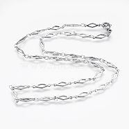 304 Stainless Steel Chain Necklaces, with Lobster Claw Clasps, Rhombus, Stainless Steel Color, 17.7 inch(45cm)(X-STAS-P164-35P)