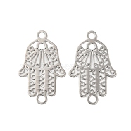 Rack Plating Brass Connector Charms, Etched Metal Embellishments, Long-Lasting Plated, Religion Hamsa Hand Links, Platinum, 21x13x0.3mm, Hole: 1.8mm(KK-Q792-13P)