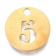 304 Stainless Steel Pendants, Cut-Out, Hollow, Flat Round with Number, Golden, Num.5, 19x1.5mm, Hole: 2.5mm(X-STAS-F233-05-G)