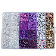 DIY 24 Style Acrylic & ABS Beads Jewelry Making Finding Kit, Flat Round & Star & Barrel & Round & Heart & Strip & Rhombus, Dark Violet, 6~18.5x6~15x2.2~16.5x1.5~7.5mm, Hole: 0.7~1.8mm(DIY-NB0012-02A)