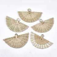 Handmade Reed Cane/Rattan Woven Pendants, For Making Straw Earrings and Necklaces, Fan, Antique White, 50~60x95~110x5~6mm, Hole: 7~11mm(WOVE-T006-110A)