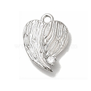 Brass Micro Pave Cubic Zirconia Pendants, Heart, Platinum, 16x12x3.5mm, Hole: 1.5mm(KK-D071-04P)