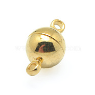 Brass Magnetic Clasps with Loops, Round, Golden, 14x8mm, Hole: 1.5mm(PALLOY-MC043-2G)