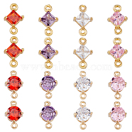 16Pcs 8 Styles Transparent Glass Connector Charms, with Light Gold Tone Brass Findings, Faceted, Rhombus & Flat Round, Mixed Color, 11~12x7~7.5x4~5mm, Hole: 1~1.2mm, Side Length: 5mm, 2pcs/style(GLAA-HY0001-14)