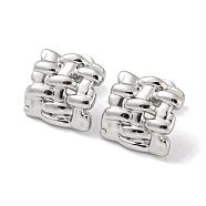 304 Stainless Steel Stud Earrings, Curved Square, Stainless Steel Color, 15x15.5mm(EJEW-G367-03P)