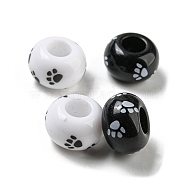 Printed Acrylic Beads, Rondelle, Black & White, Paw Print, 13.5x8.5mm, Hole: 5.5~5.6mm(OACR-E031-04A)