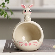 Ceramic Rabbit Ashtray Figurines, for Home Desktop Decoration, White, 92x91x128mm(PW-WG72316-05)