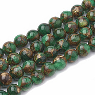Natural Chalcedony Beads Strands, Imitation Gold Clinquant Stone, Dyed & Heated, Round, Green, 6~7mm, Hole: 1mm, about 60~67pcs/strand, 15.7 inch(G-S333-6mm-014F)