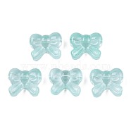 Transparent Spray Painted Glass Beads, Bowknot, Turquoise, 14x16x6mm, Hole: 1mm(GLAA-N035-025-C02)