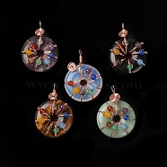 Natural & Synthetic Gemstone Pendants, with Rose Gold Brass Findings, Donut/Pi Disc with Beaded Charms, 41~42x31x11.5~12.5mm, Hole: 5~5.5x3mm(G-A031-01RG)