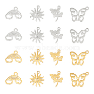 DICOSMETIC 32Pcs 8 Style 304 Stainless Steel Charms, Laser Cut, Rainbow & Dragonfly & Sun & Butterfly, Mixed Color, 10.5~13.5x8~11x1~1.4mm, Hole: 1~1.5mm,  4pcs/style(STAS-DC0009-29)
