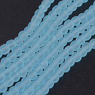 Transparent Glass Bead Strands, Frosted, Round, Light Sky Blue, 4mm, Hole: 1.1~1.6mm, about 200pcs/strand, 31.4 inch(GLAA-S031-4mm-21)