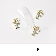 Alloy Rhinestone Cabochons, Nail Art Decoration Accessories, with Jump Ring, Letter, Golden, Letter.F, 11~14x5~12mm(MRMJ-T056-93G-F)