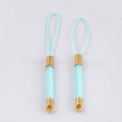Mobile Phone Straps for Dangling Charms Pendants, DIY Cell Phone Braided Nylon Cord Loop, with Golden Brass Cord Ends, Pale Turquoise, 55~57x4mm(MOBA-T001-01F)