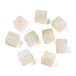 Frosted Glass Beads with Golden Glitter Powder, Two Tone, Cube, Pale Green, 7x6x6mm, Hole: 1.4~1.5mm, about: 1818pcs/1000g(DGLA-NH001-6mm-01E)