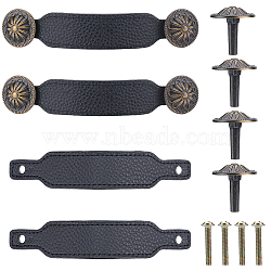 PU Leather Drawer Handles, Door Pull Handles, Cabinet Pull Strap, with Alloy Buckles & Screws, Black, 152x28x3mm, Hole: 6.6mm(FIND-WH0290-10B-AB)