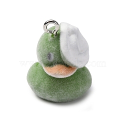 Flocky Resin Pendants, Duck, with Platinum Iron Loop, Green, 27x20x23mm, Hole: 2mm(FIND-S001-14B)