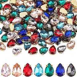 175Pcs 7 Colors Sew on Rhinestone, Transparent Glass, with Iron Prong Settings, Faceted, Teardrop, Mixed Color, 14x10x5mm, Hole: 0.9mm, 25pcs/color(RGLA-FH0001-01)