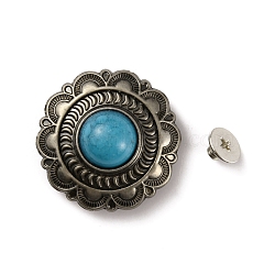 Alloy Decorative Rivets, with Synthetic Turquoise, DIY Accessaries, Flat Round with Flower, Sky Blue, 25x11mm, Hole: 2.5mm(FIND-WH0108-43AS-01)