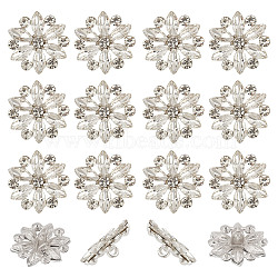 30Pcs Alloy Rhinestone Shank Bottons, Flower, Silver, 20x19x8mm, Hole: 2mm(BUTT-HY0001-14S)