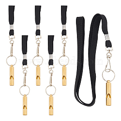6Pcs Polyester Card Holder Lanyards, with 6Pcs Brass Whistles, Mixed Color, 40~450x2~9.5mm(AJEW-NB0003-61)