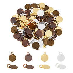 120Pcs 4 Colors Brass Stamping Blank Tag Charms, Flat Round, Mixed Color, 12x0.25mm, Hole: 4mm, 30pcs/color(KK-FH0005-24)