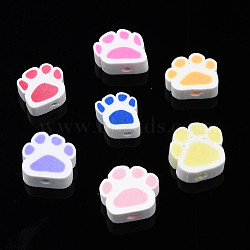 Handmade Polymer Clay Beads, Paw Print, Mixed Color, 8~11x9~11x4~5mm, Hole: 1.2~1.6mm(X-CLAY-N011-008)
