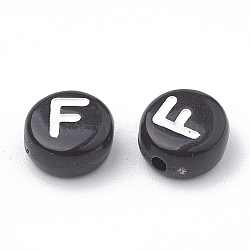 Opaque Acrylic Beads, Letter Style, Horizontal Hole, Flat Round, Letter.F, 7x4mm, Hole: 1.5mm(X-SACR-N002-02F)