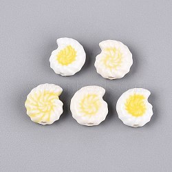 Handmade Porcelain Beads, Conch Shape, Hand Painted, Famille Rose Porcelain, Yellow, 16~17x14.5~15.5x7mm, Hole: 2~2.5mm(PORC-Q008-03B)