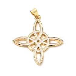 Rack Plating Brass Enamel Pendants, Lead Free & Cadmium Free, Real 18K Gold Plated, Long-Lasting Plated, Witch Knot Charm, White, 33x30.5x2mm, Hole: 4x3.5mm(KK-O142-18G-02)