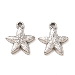 304 Stainless Steel Pendants, Starfish Charms, Stainless Steel Color, 16x14x3mm, Hole: 2mm(SA-CBABD1E-10A-P)